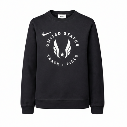 Black Nike youth sweatshirt with 'United States Track & Field' logo on a white background