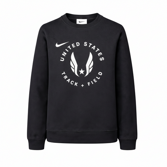 Black Nike youth sweatshirt with 'United States Track & Field' logo on a white background