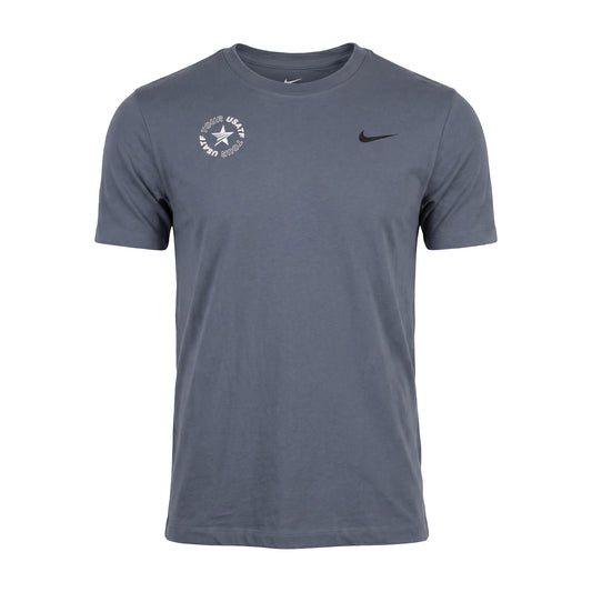 Gray t-shirt with Nike logo on a white background