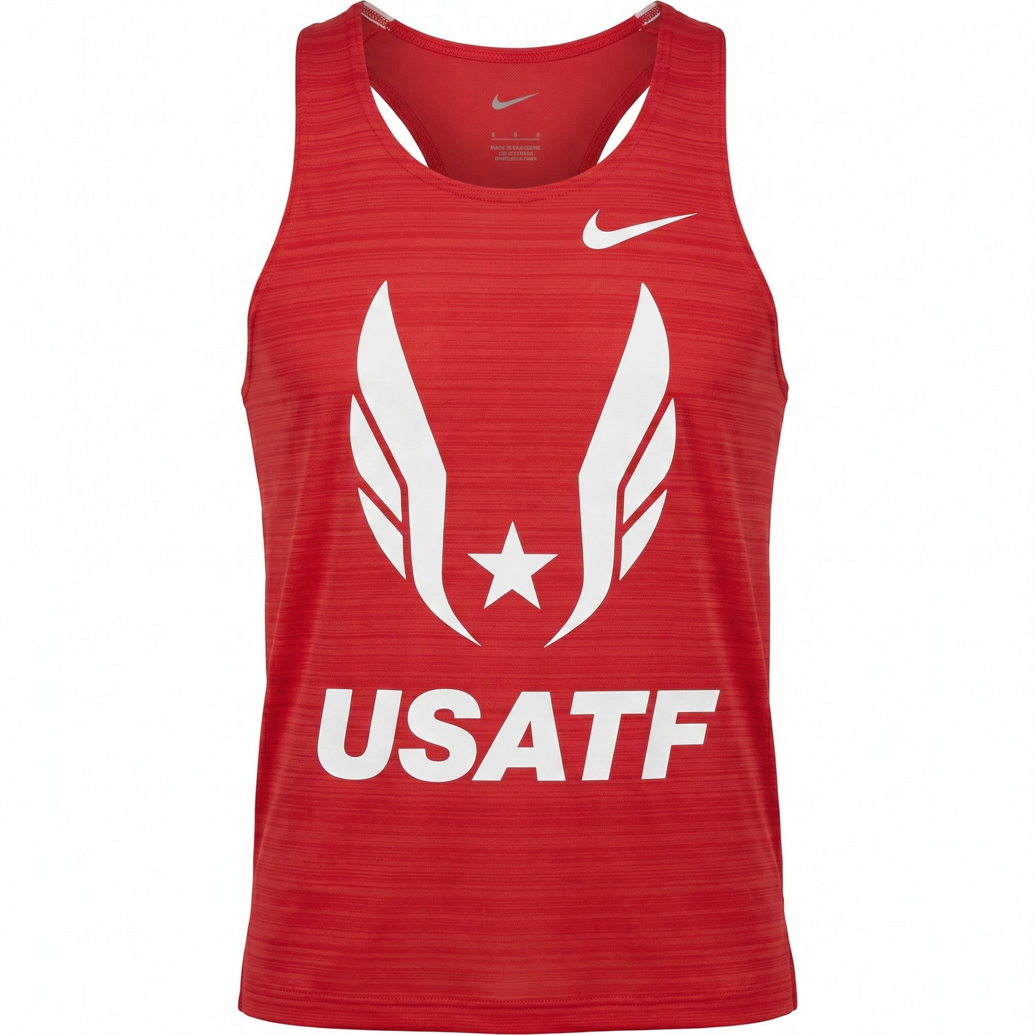 Red tank top with USATF logo and Nike branding on a white background