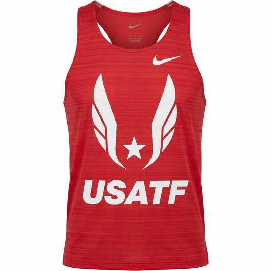 Red tank top with USATF logo and Nike branding on a white background