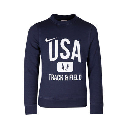 Navy blue sweatshirt with 'USA Track & Field' text and Nike logo on a white background