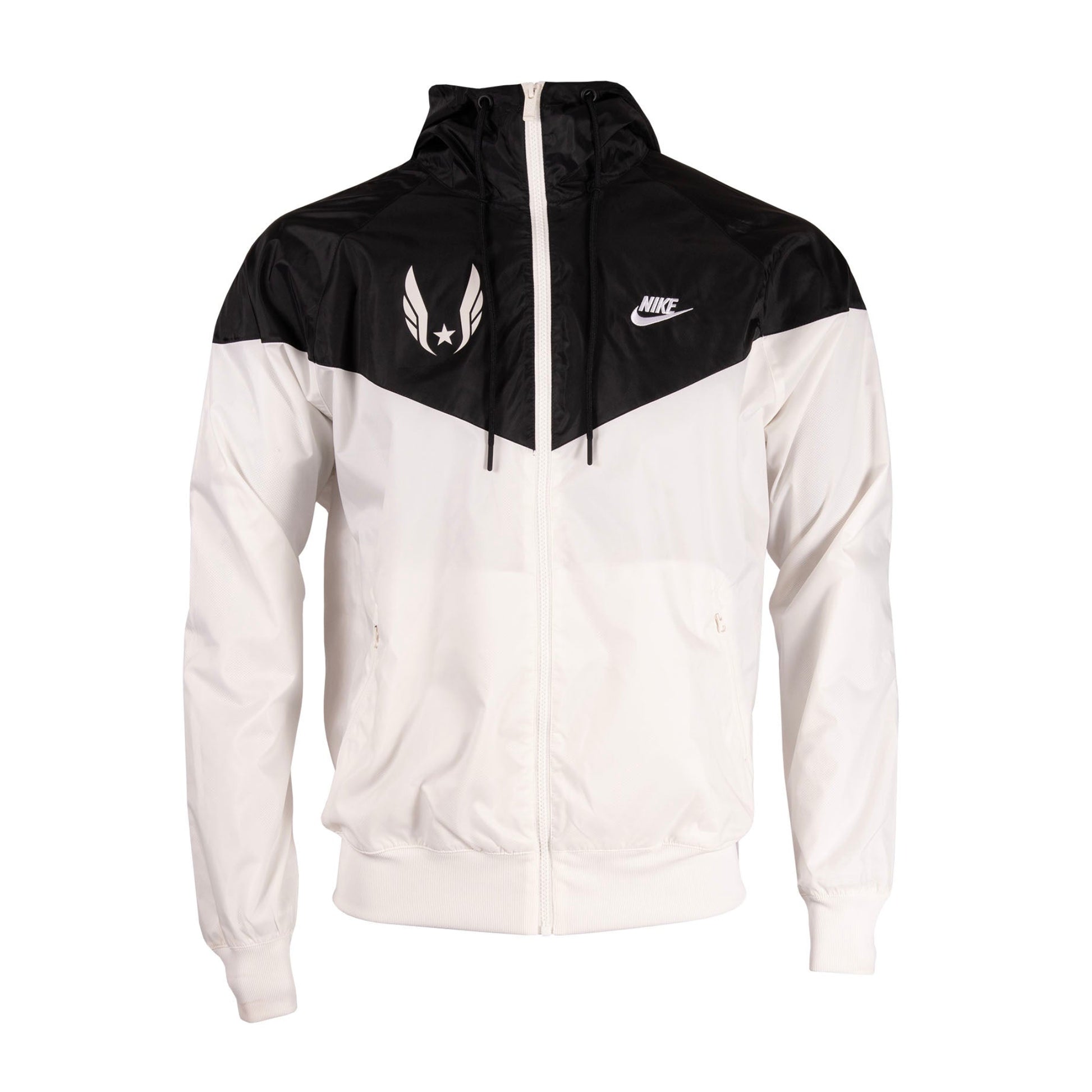 Black and white jacket with Nike logo on a white background