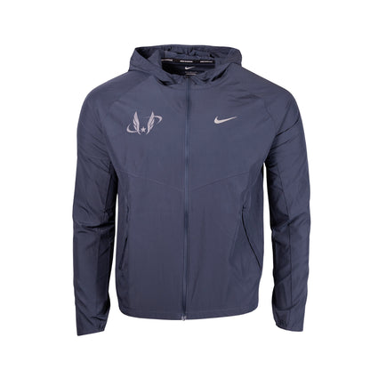 Navy jacket with a hood on a white background