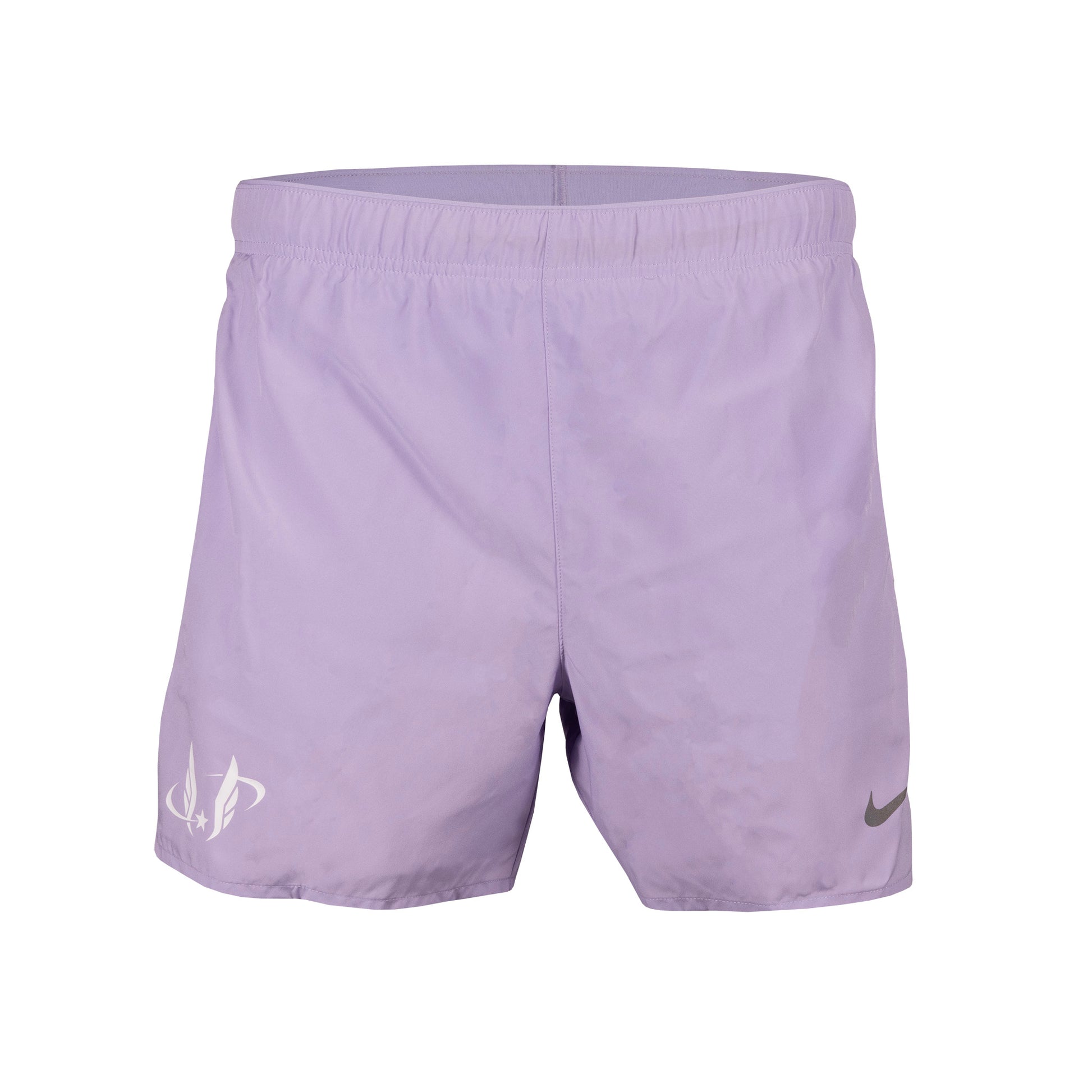Light purple shorts with a Nike logo on left leg and USATF logo on right leg on a white background