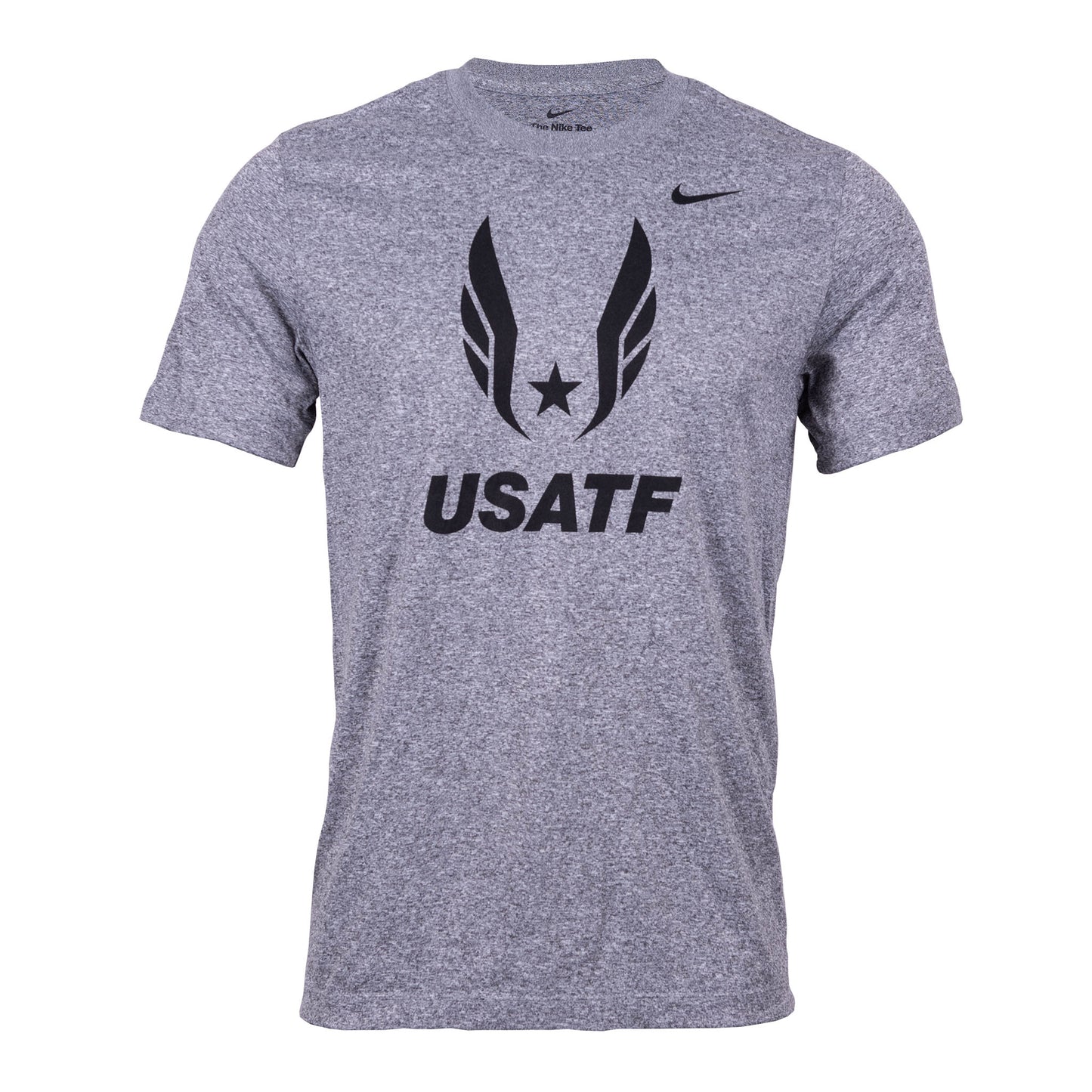 Nike USATF Men's Federation Legend Tee in gray color with a graphic print of USATF logo on the front.