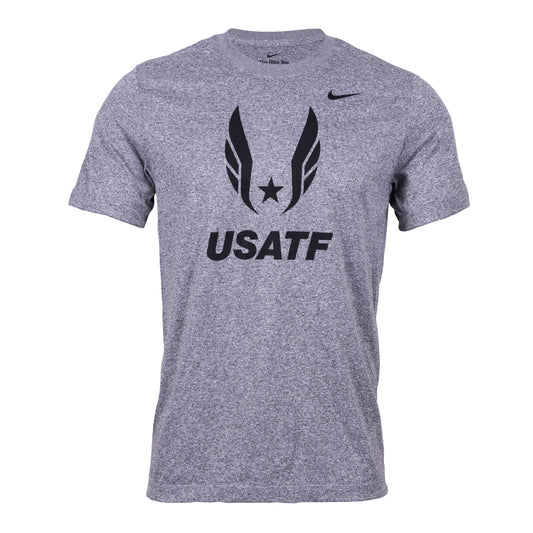 Nike USATF Men's Federation Legend Tee in gray color with a graphic print of USATF logo on the front.