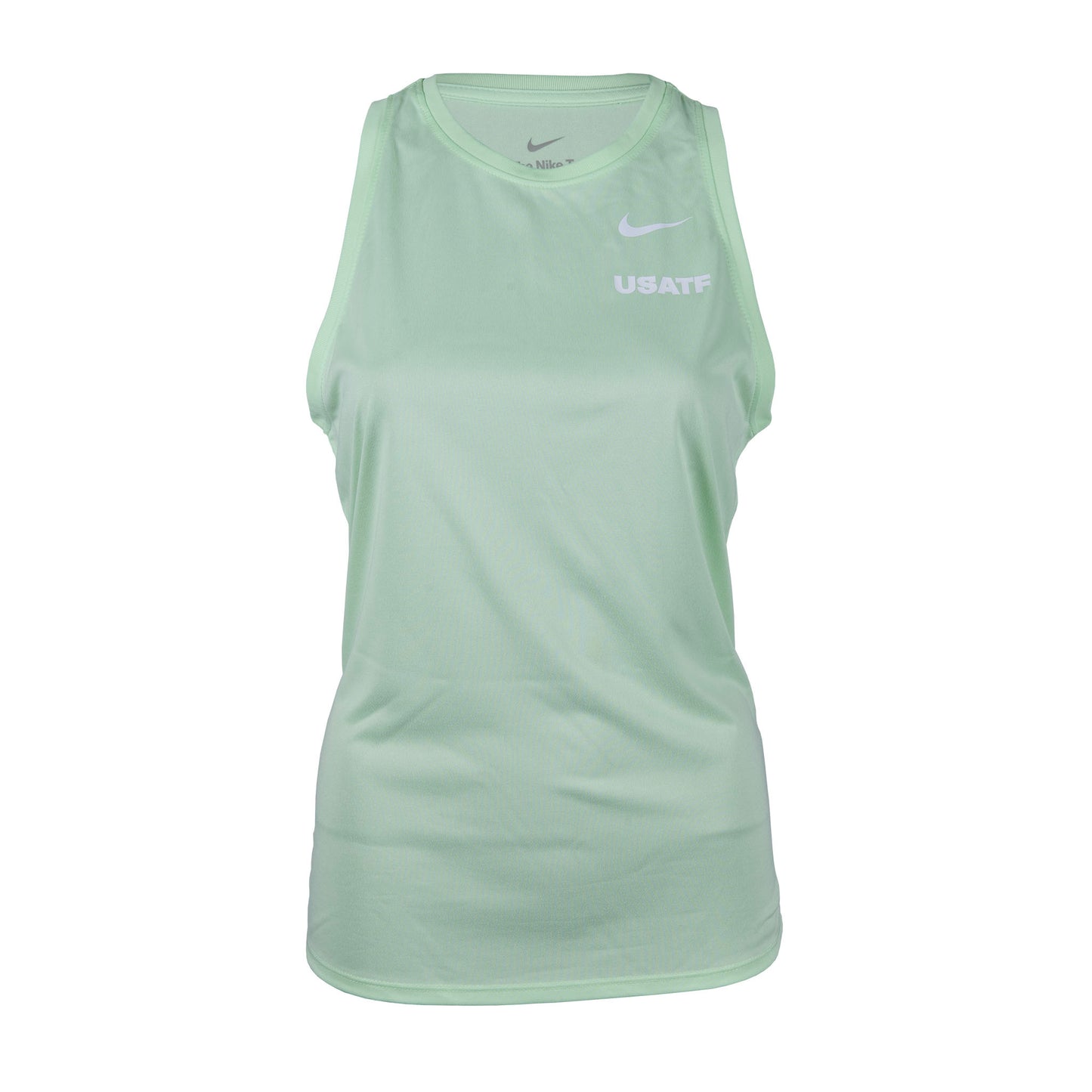 Nike USATF Women's Dri-FIT Training Tank in green color with sleeveless design and the brand logo on the chest.