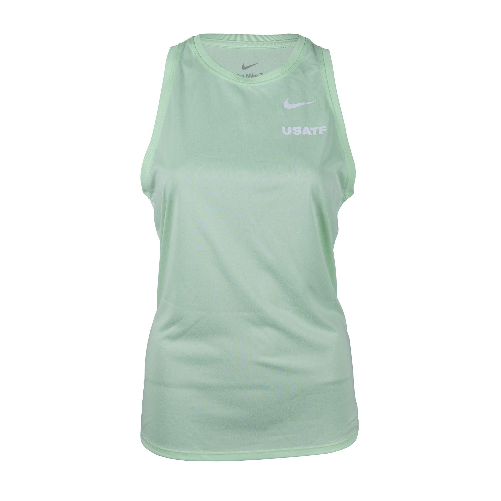 Nike USATF Women's Dri-FIT Training Tank in green color with sleeveless design and the brand logo on the chest.