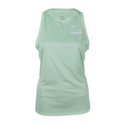 Nike USATF Women's Dri-FIT Training Tank in green color with sleeveless design and the brand logo on the chest.