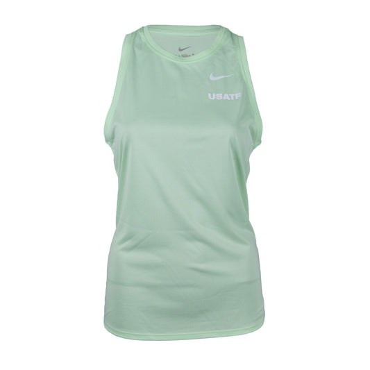 Nike USATF Women's Dri-FIT Training Tank in green color with sleeveless design and the brand logo on the chest.