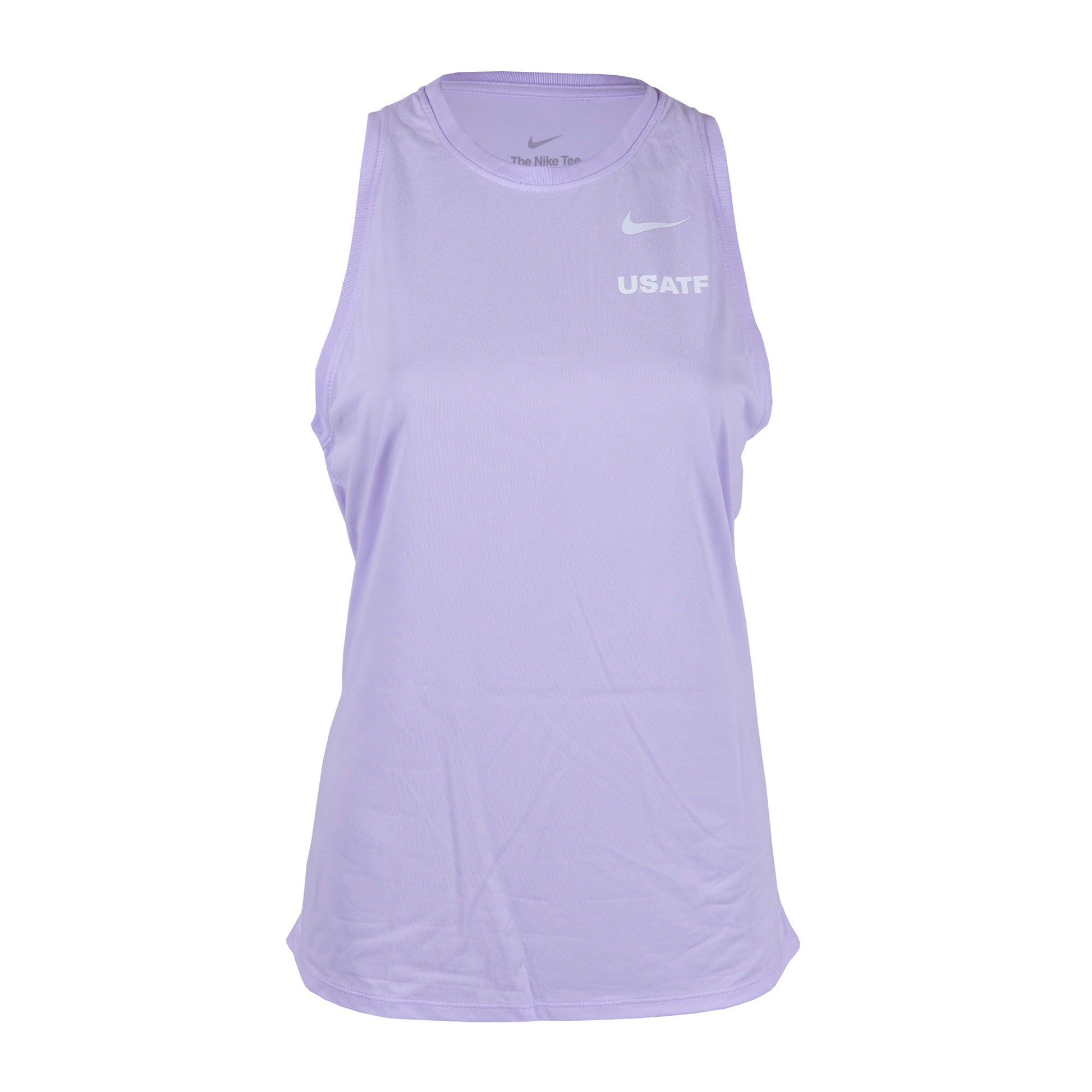 Nike USATF Women's Dri-FIT Training Tank in purple color, sleeveless with brand logo on the chest.