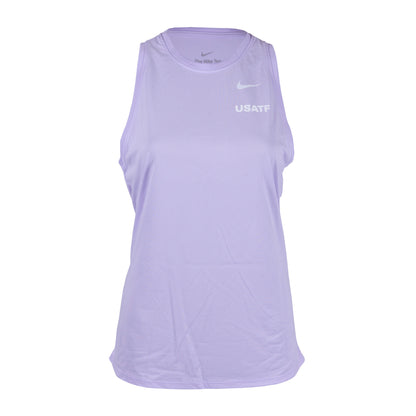 Nike USATF Women's Dri-FIT Training Tank in purple color, sleeveless with brand logo on the chest.