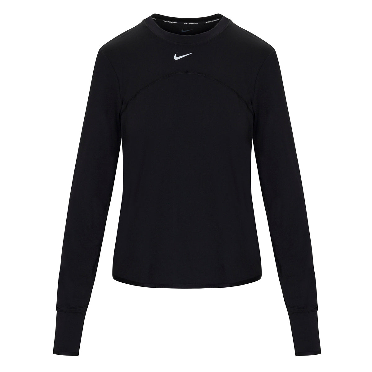 A black Nike USATF Women's Dri-FIT Swift Element UV Running Top with long sleeves and a crew neckline.