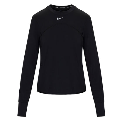 A black Nike USATF Women's Dri-FIT Swift Element UV Running Top with long sleeves and a crew neckline.