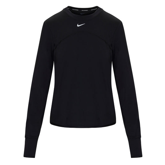 A black Nike USATF Women's Dri-FIT Swift Element UV Running Top with long sleeves and a crew neckline.