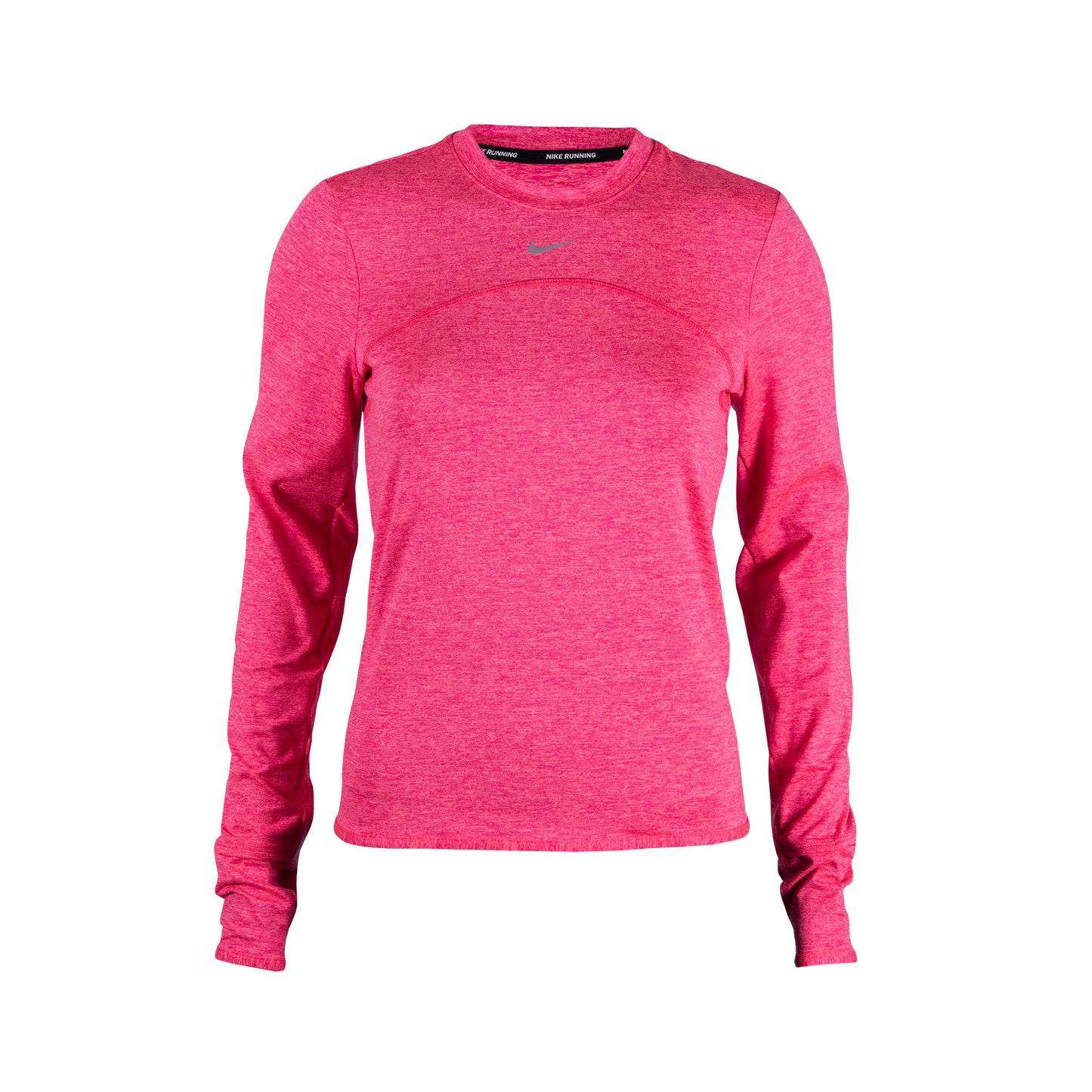 Nike USATF Women's Dri-FIT Swift Element UV Running Top in pink color, crew-neck design, long sleeves, with a small Nike logo on the chest.