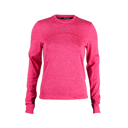 Nike USATF Women's Dri-FIT Swift Element UV Running Top in pink color, crew-neck design, long sleeves, with a small Nike logo on the chest.