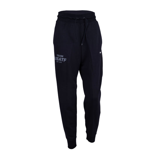 Nike USATF Women's High-Waisted 7/8 French Terry Joggers in black color with a drawcord waistband and pockets on the sides.