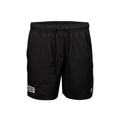 Black shorts with a USATF brand logo on a white background