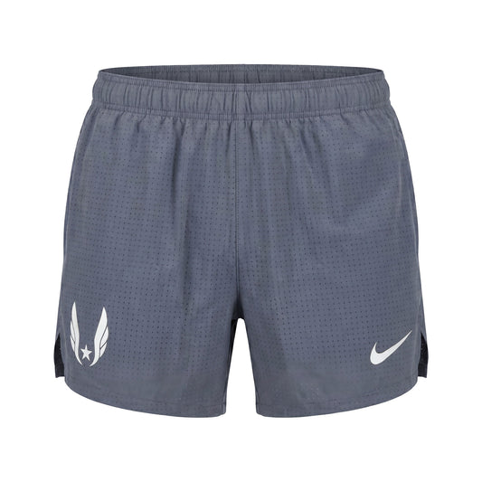 Gray athletic shorts with a USATF wing logo on a white background
