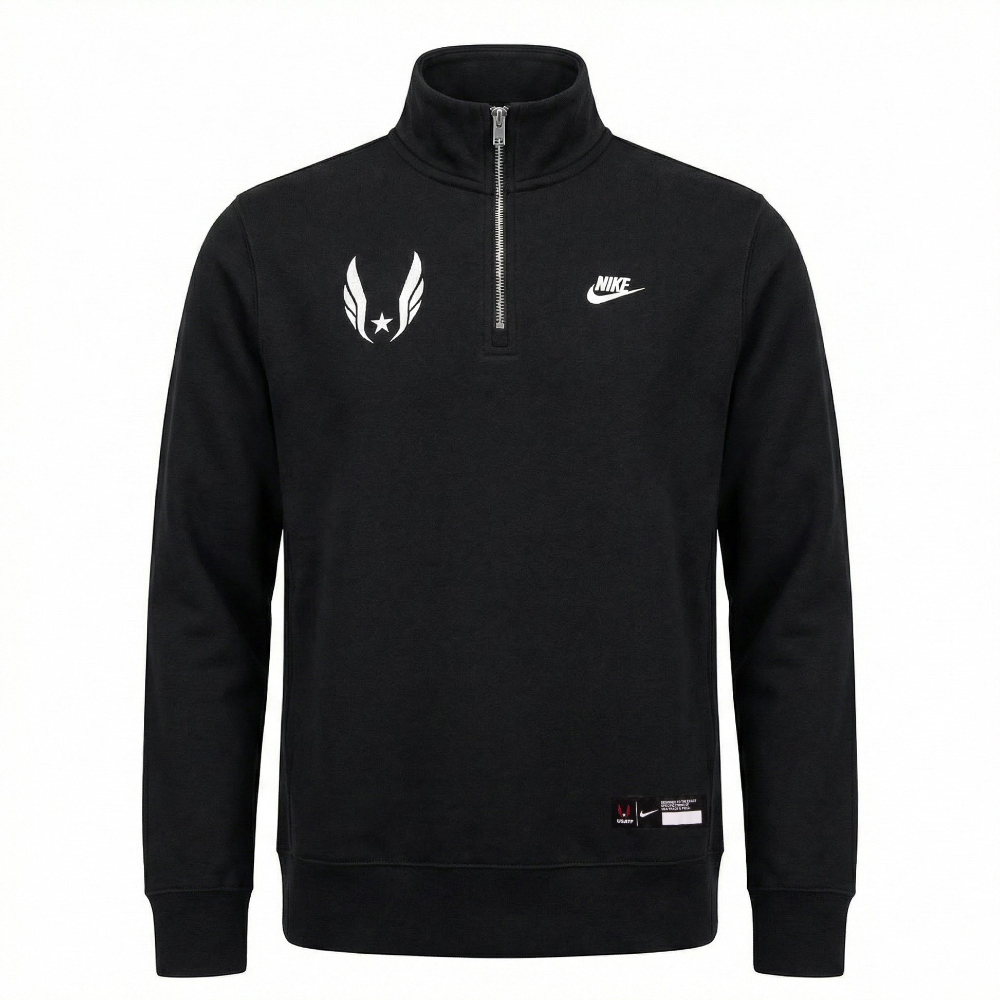 Black quarter-zip sweatshirt with Nike logo on a white background
