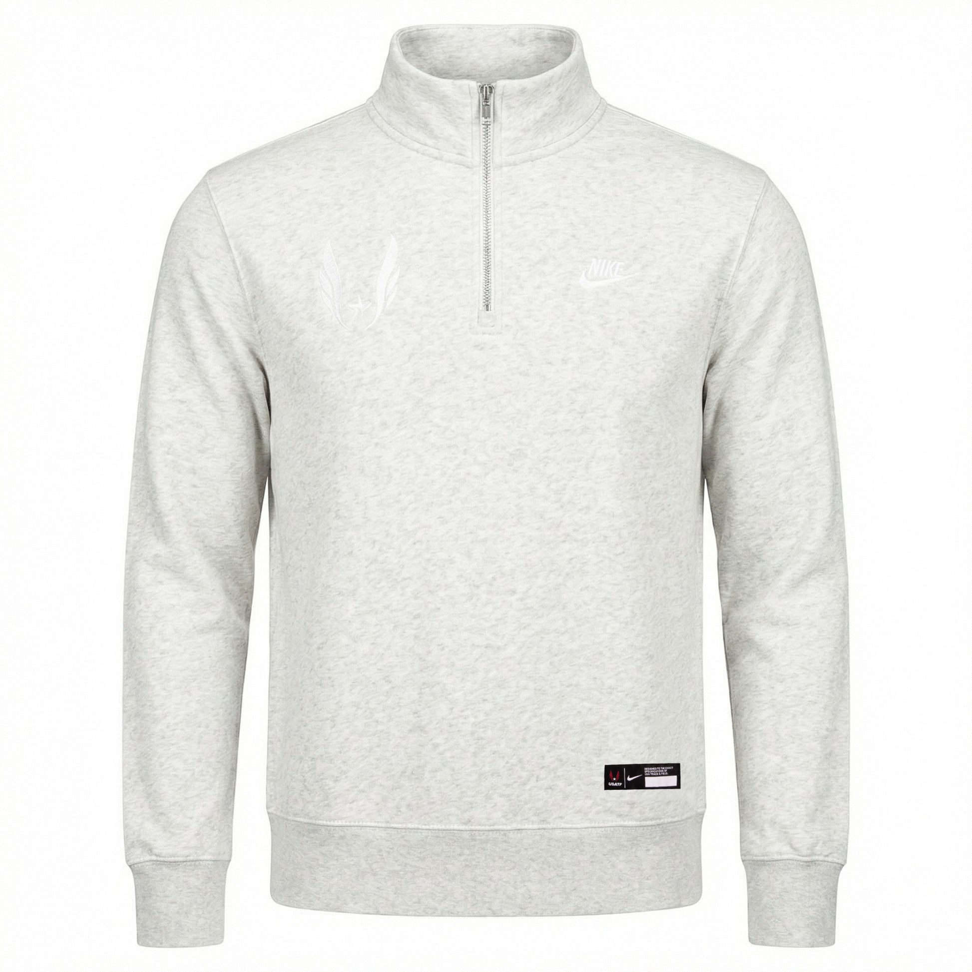 Light gray sweatshirt with a brand logo on a white background