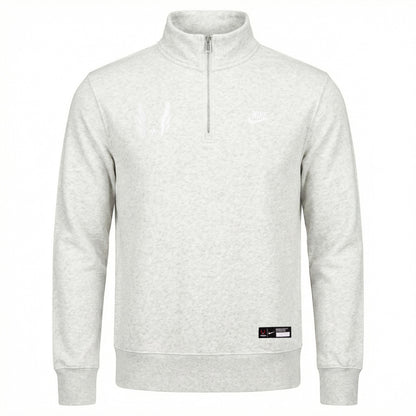 Light gray sweatshirt with a brand logo on a white background