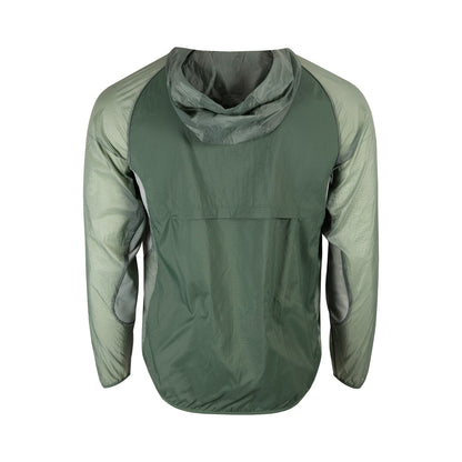 Green jacket with a hood on a white background