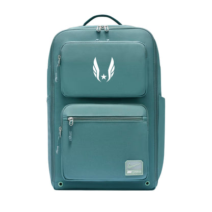 Teal Nike backpack with USA Track & Field Wing logo on a white background
