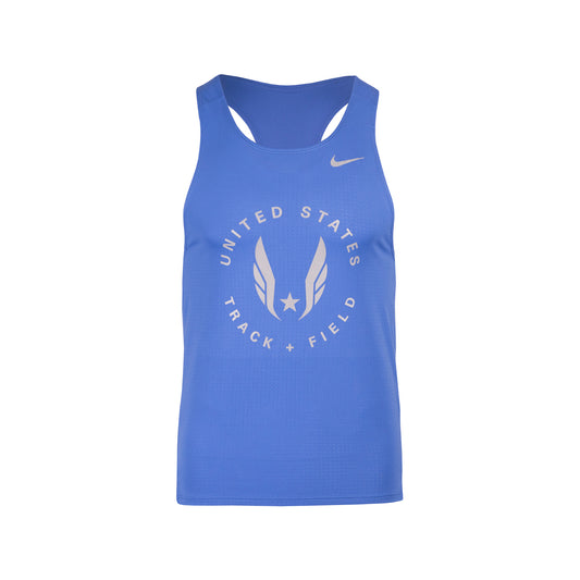 Blue tank top with 'United States Track & Field' logo on a white background