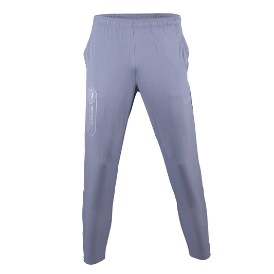 A pair of gray Nike USATF Challenger Men's Dri-FIT Woven Running Pants with visible pockets and reflective elements.