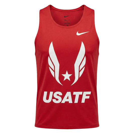 Red tank top with Nike logo and USATF branding on a white background