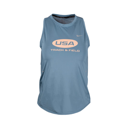 Blue tank top with 'USA Track & Field' logo on a white background