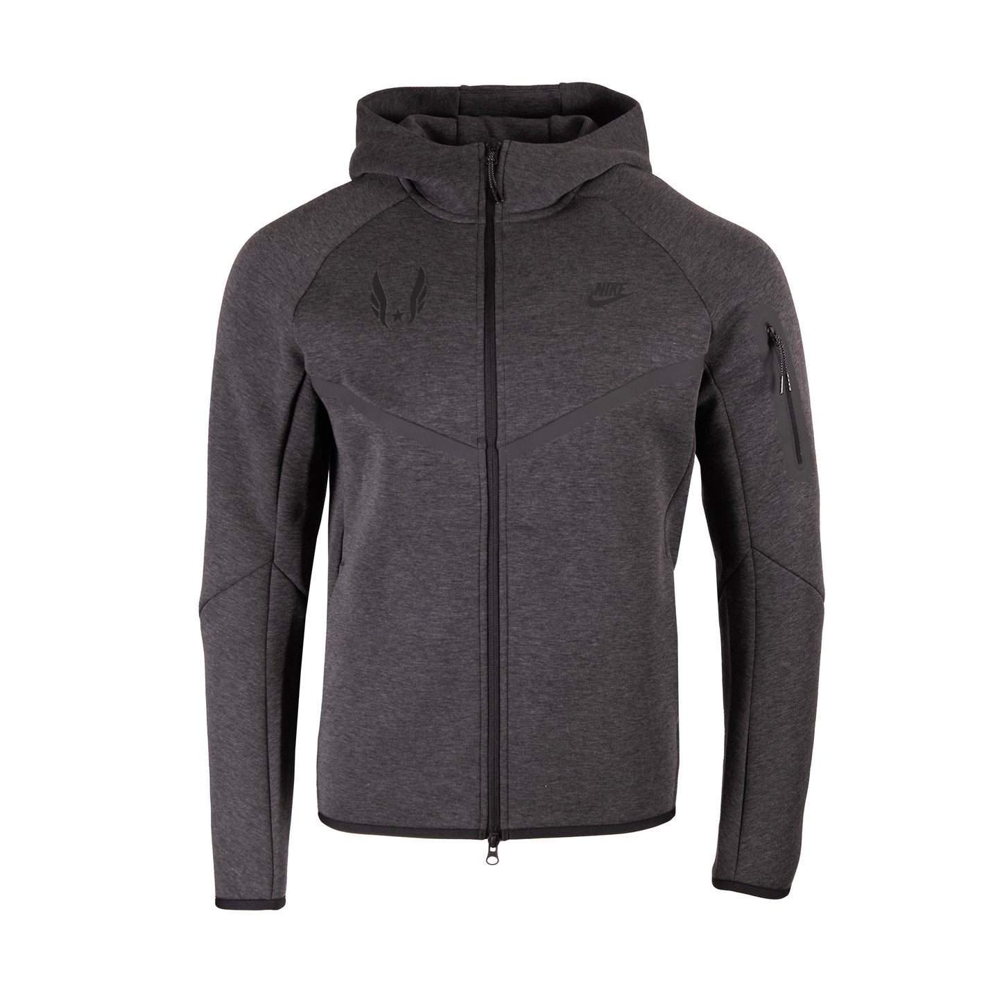 Dark gray hooded jacket on a white background
