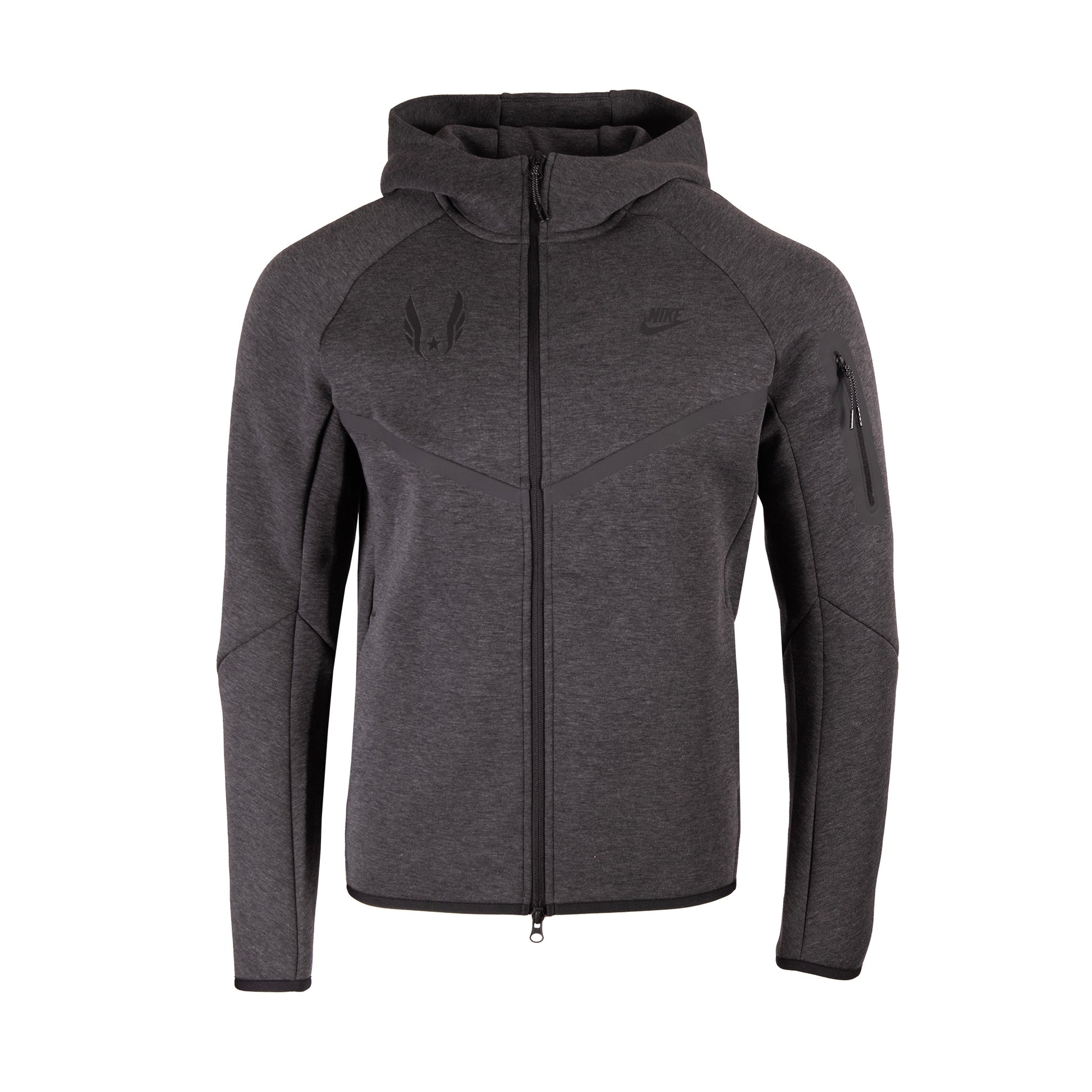 Dark gray hooded jacket on a white background