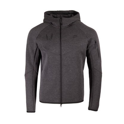 Dark gray hooded jacket on a white background