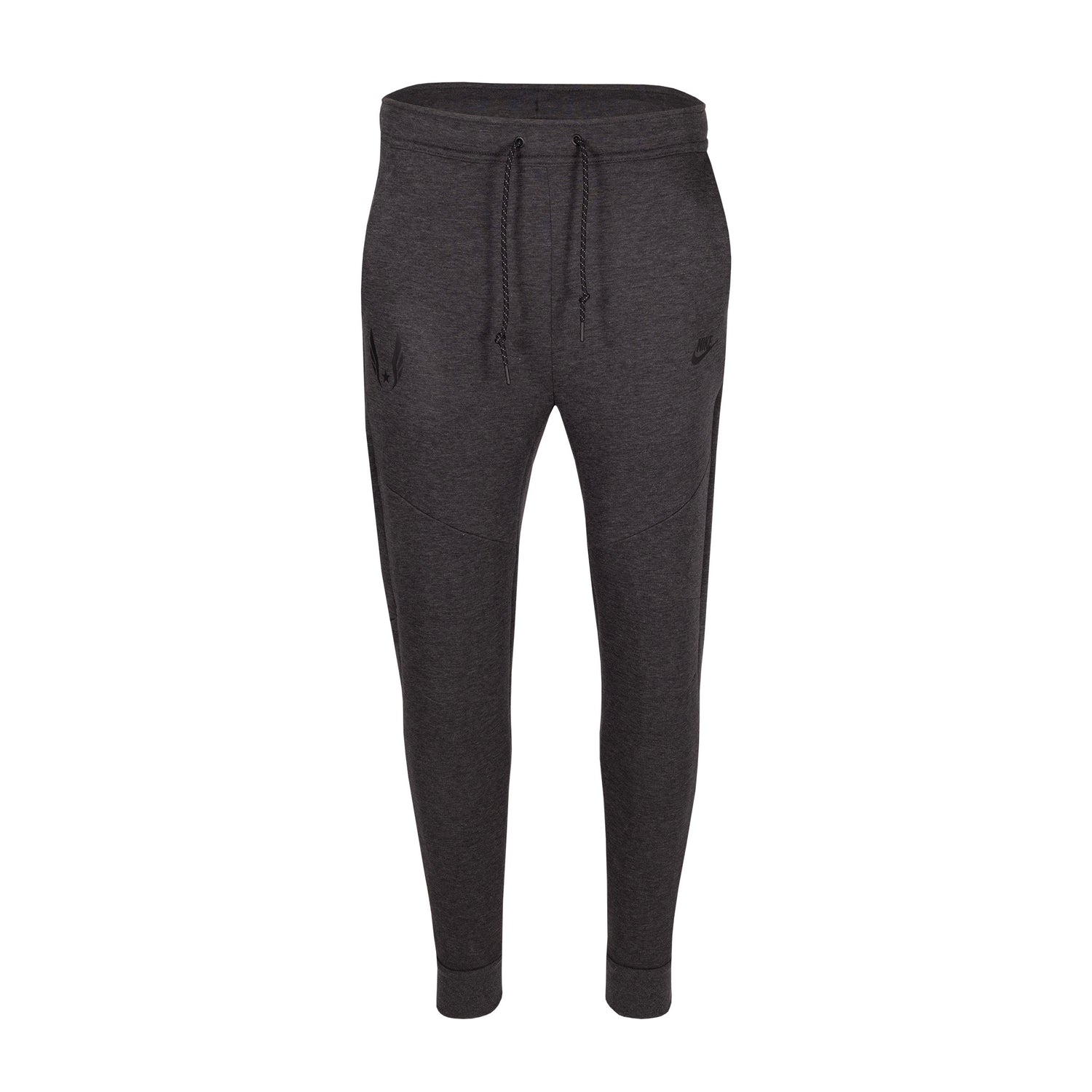 Dark gray jogger pants on a white background