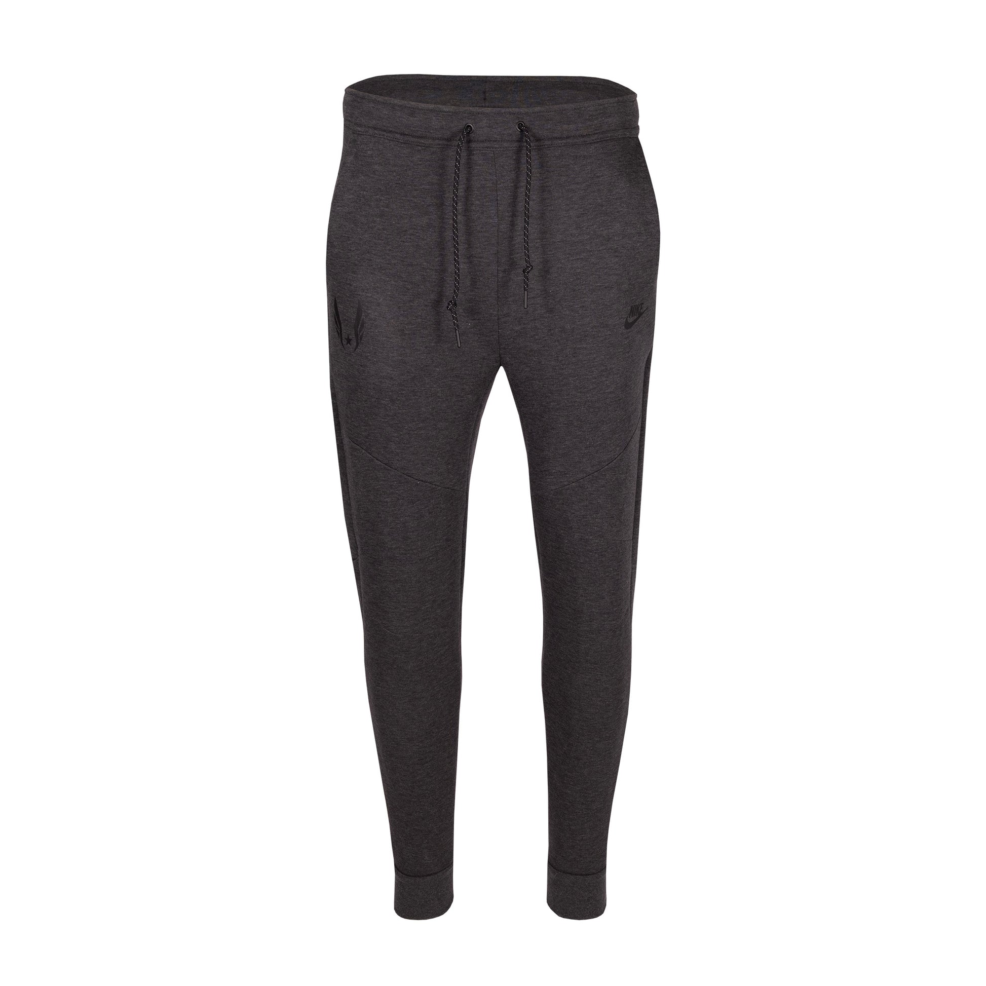 Dark gray jogger pants on a white background