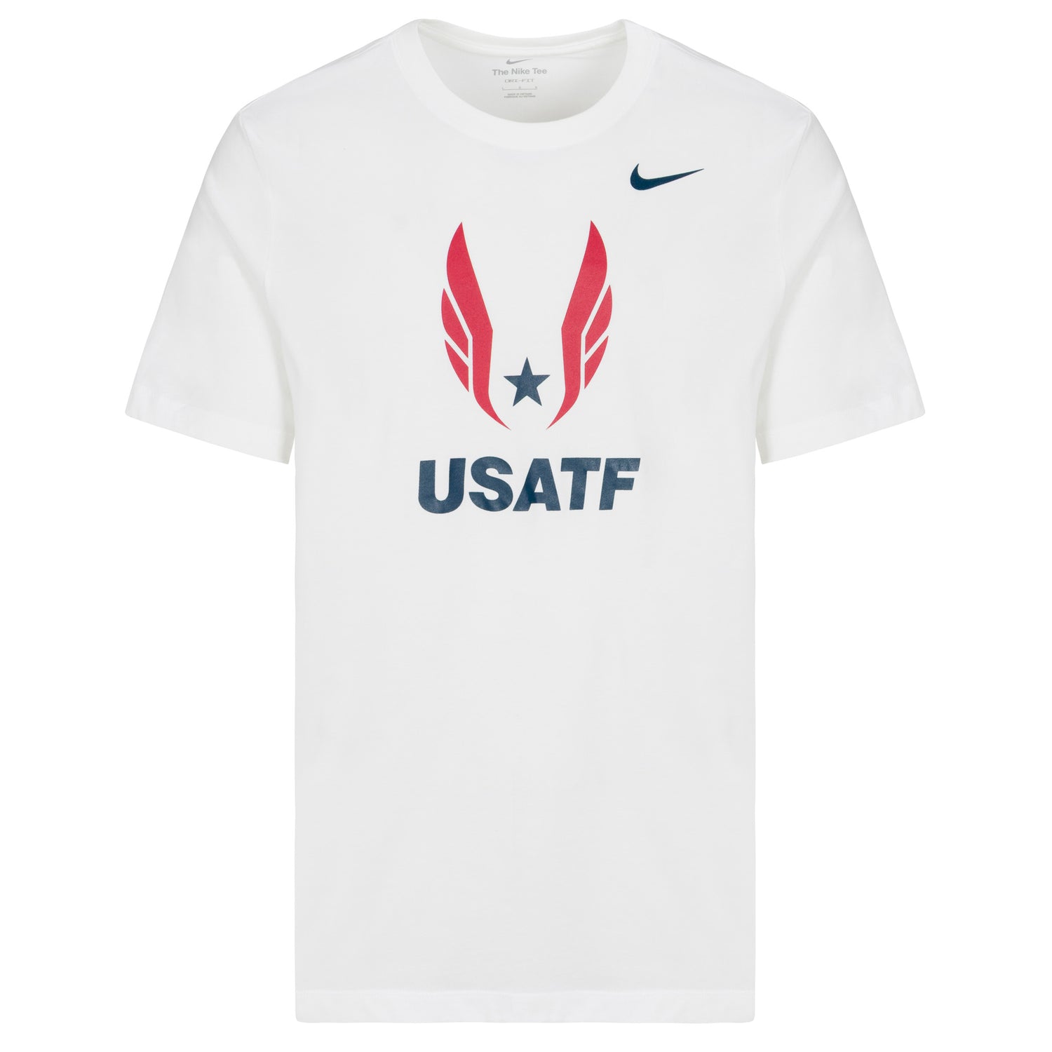 White t-shirt with USAATF logo on a white background
