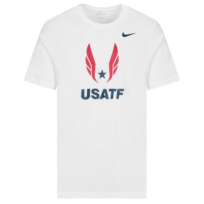 White t-shirt with USAATF logo on a white background