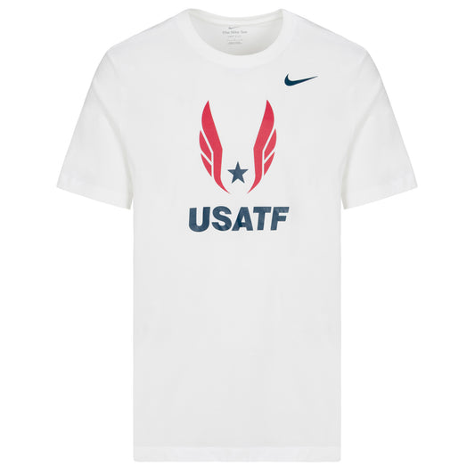 White t-shirt with USAATF logo on a white background