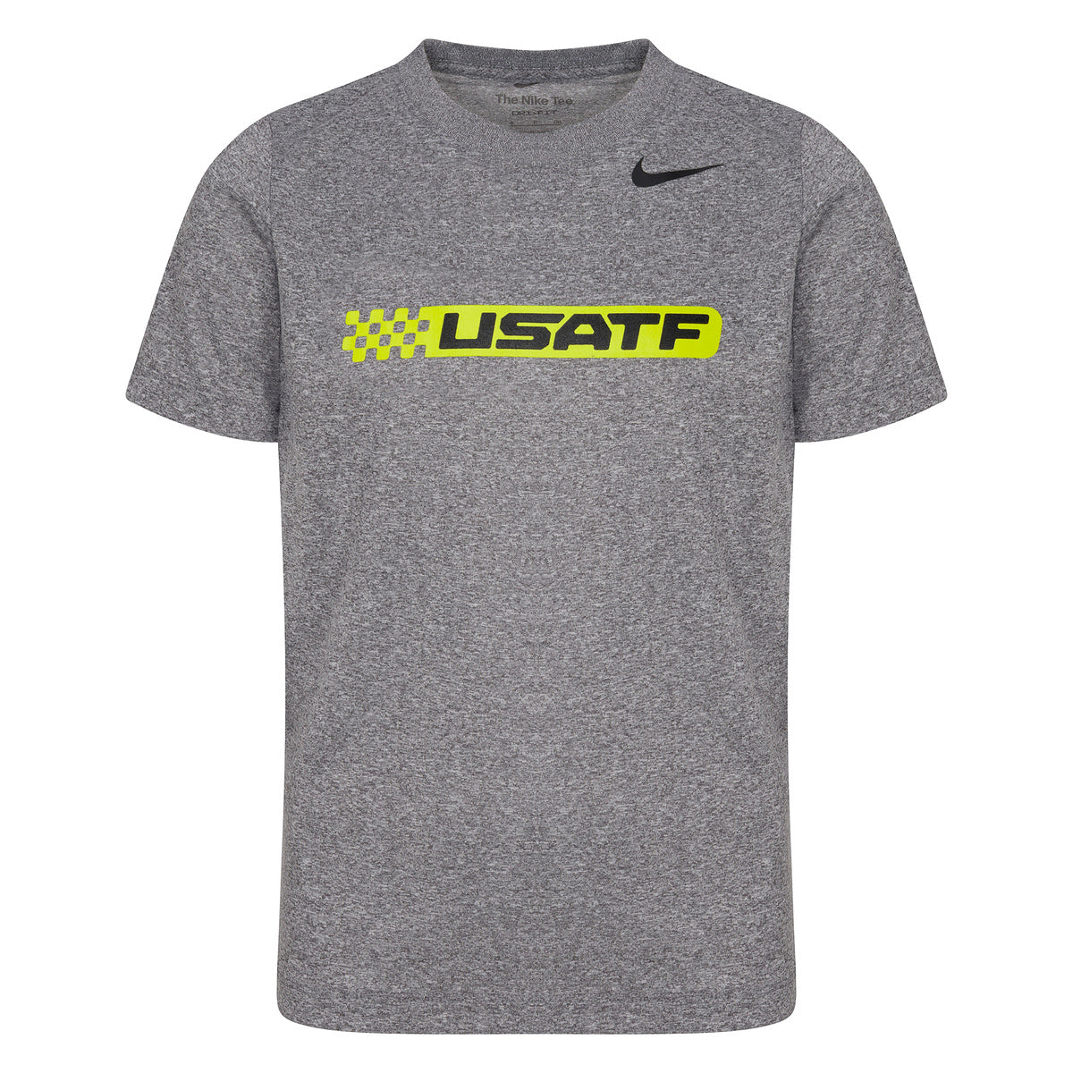 Gray t-shirt with USATF logo on a white background
