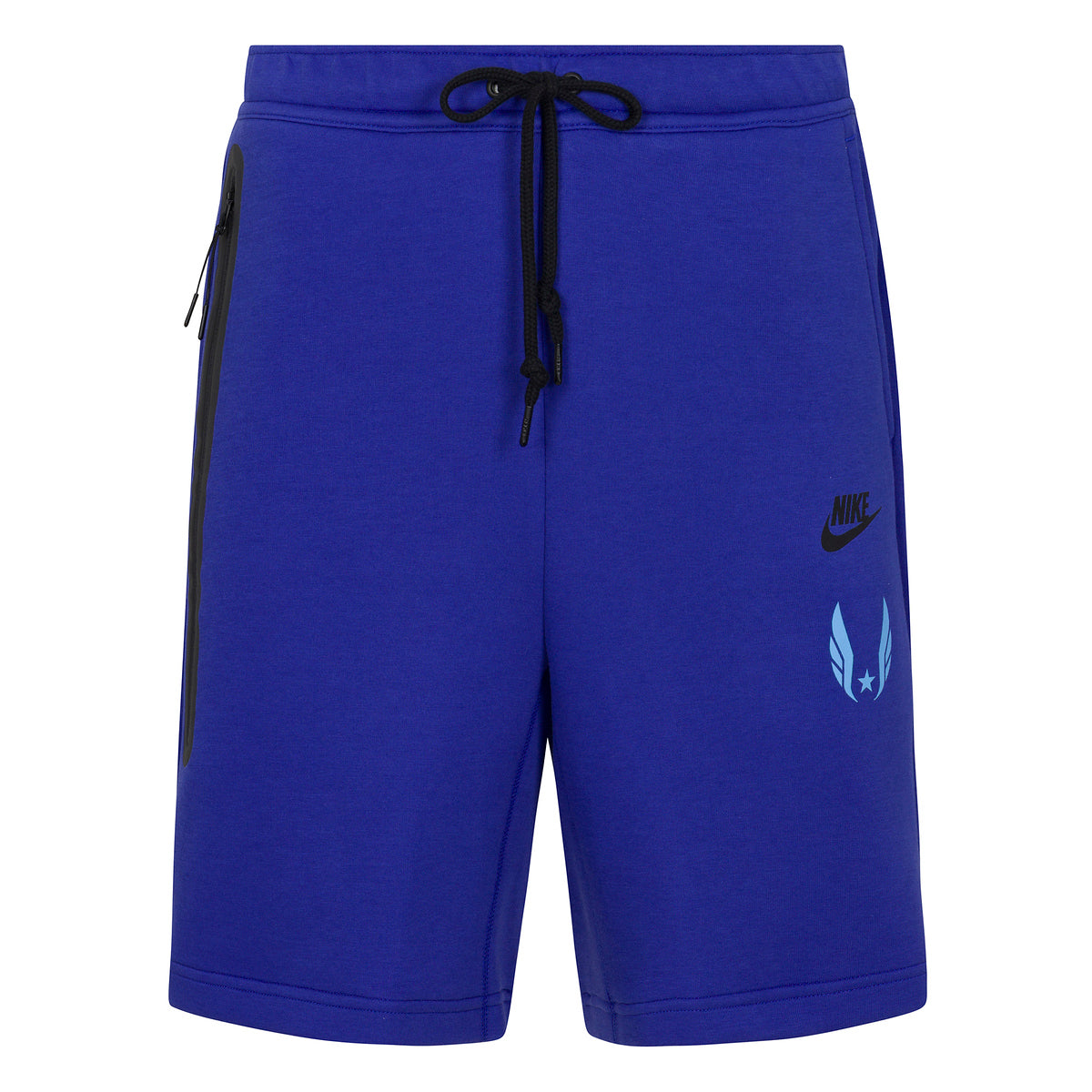 Blue shorts with a Nike logo on a white background