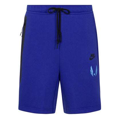 Blue shorts with a Nike logo on a white background