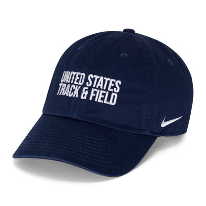 Navy blue cap with 'United States Track & Field' text and Nike logo on a white background
