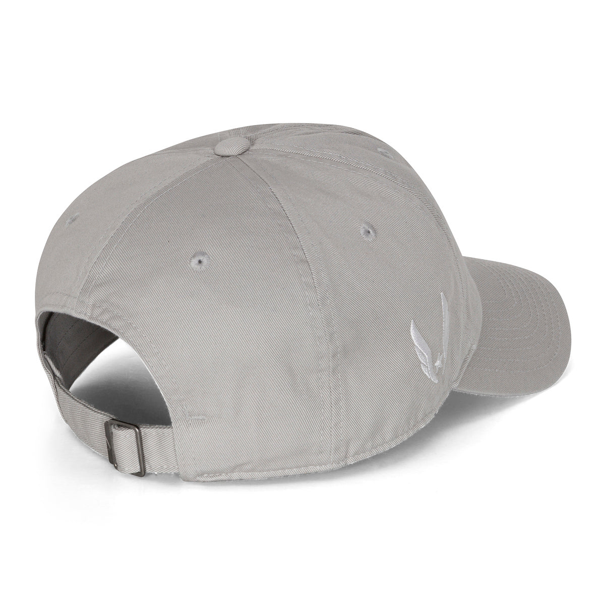 Gray cap with a logo on the back against a white background