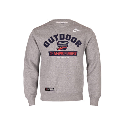 Gray sweatshirt with 'Outdoor Championships' text and Nike logo on a white background