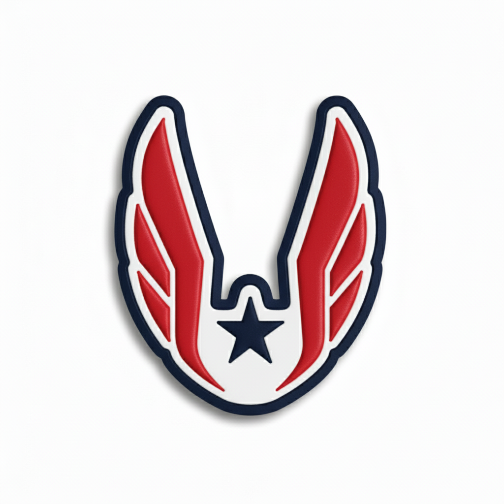 USA Track & Field wing logo velcro patch in red and navy on a white background