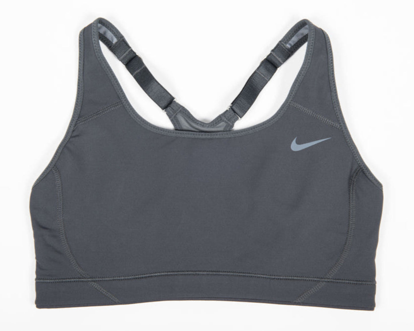 Nike USATF Women's Adjustable Sports Bra in black color with adjustable straps and Nike logo on the right chest area.